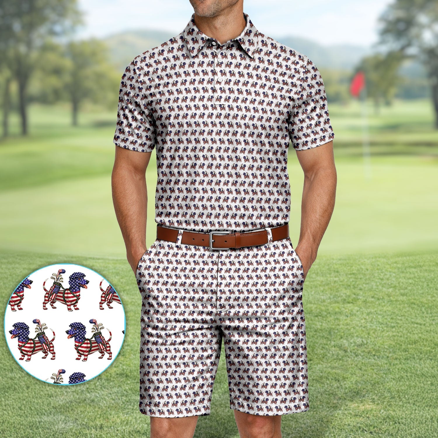 Patriotic Dachshund Golf Set, USA Flag Wiener Dog Pattern Golf Set, Crazy Golf Gift For Golfer