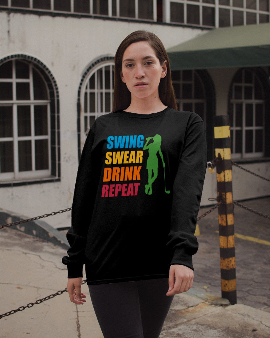 Swing Swear Drink Repeat Womens Golf Polo ShirtWomens Golf Gifts