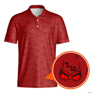You Drive Me Wild Lingerie Pattern Polo Shirt, Funny Sexy Print Golf Shirt For Men, Golf Gift For Golfer
