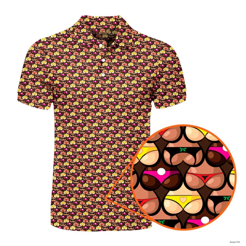 Funny Bikini Pattern Polo Shirt, Novelty Sexy Print Golf Shirt For Men, Golf Gift For Golfer