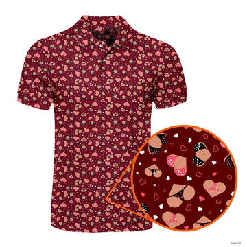 Sexy Bikini Heart Pattern Polo Shirt, Funny Print Golf Shirt For Men, Golf Gift For Golfer