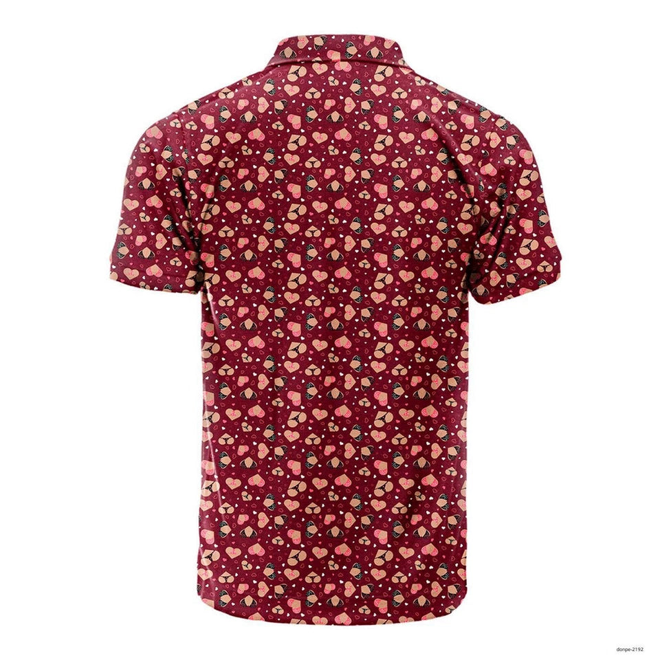 Sexy Bikini Heart Pattern Polo Shirt, Funny Print Golf Shirt For Men, Golf Gift For Golfer