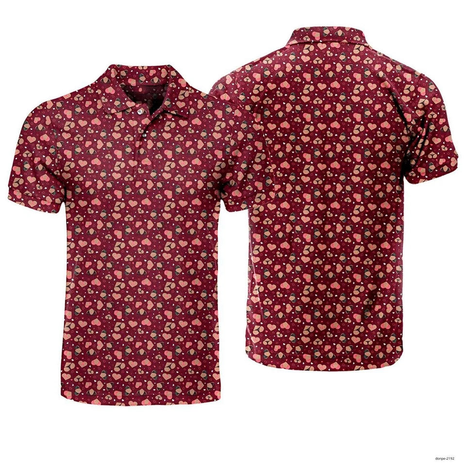 Sexy Bikini Heart Pattern Polo Shirt, Funny Print Golf Shirt For Men, Golf Gift For Golfer